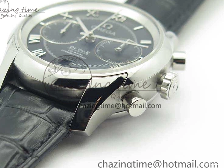 0812 De Ville Chronograph SS OMF 1:1 Best Edition Black Dial On Black Leather Strap A Fashionable 8109